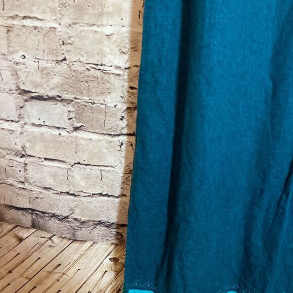 Vintage Studio Ease Midi Dress Womens 14 Linen Teal Turquoise Safari Elephant - Picture 8 of 13